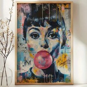 Audrey Hepburn Bubblegum Pop Art Canvas Print Wall Decor